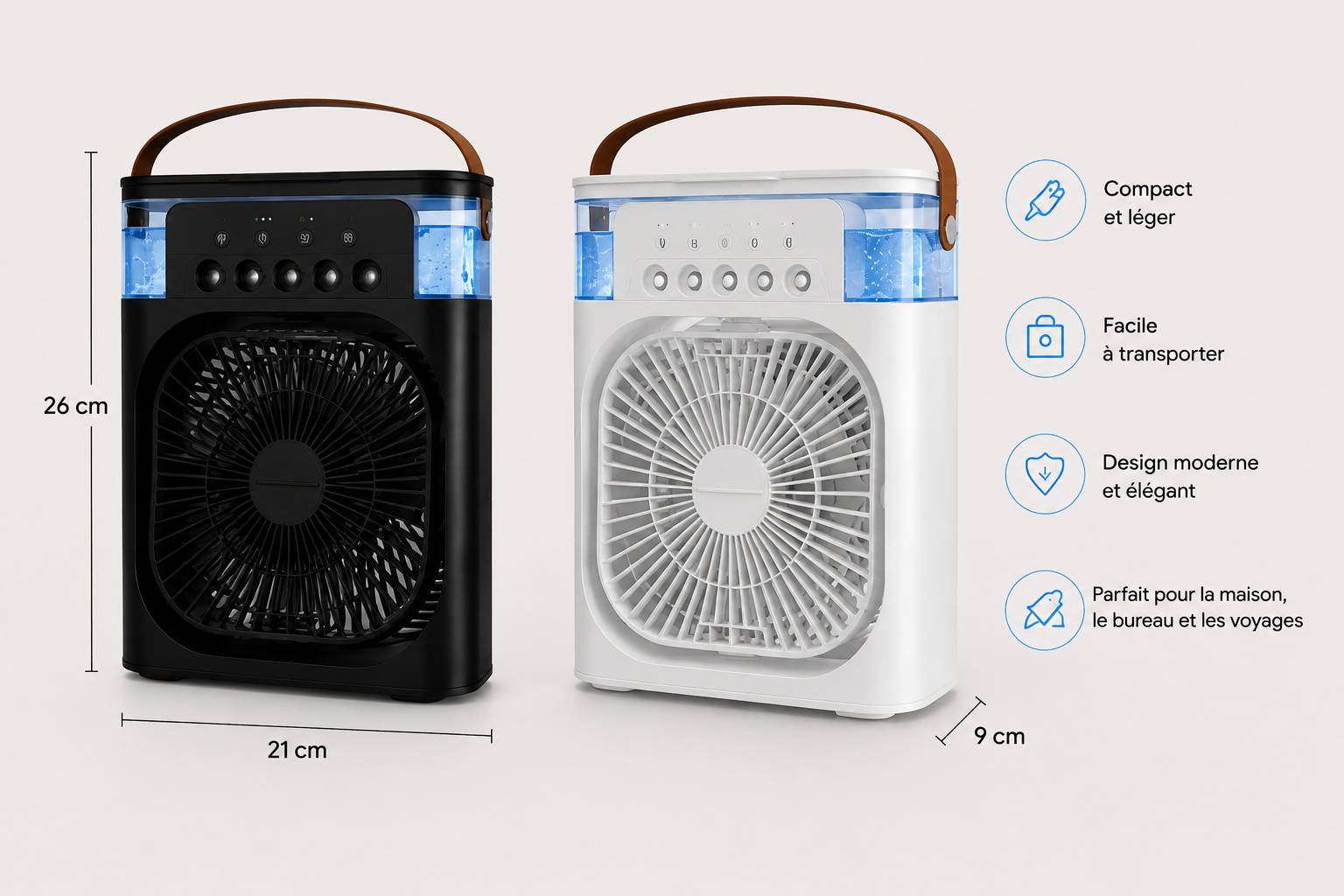 Mini Climatiseur Portable 3-en-1 – Ventilateur, Brumisateur & Veilleuse LED